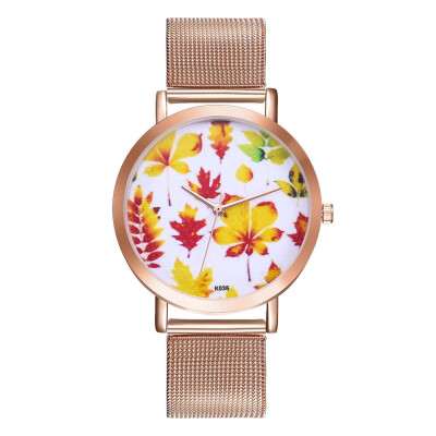 

〖Follure〗Woman Fashion Plant Pattern Alloy Steel Strap Analog Quartz Round Watch