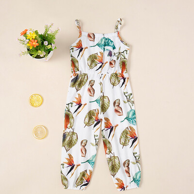 

Infant Baby Girl Kid Floral Leaf Printed Straps Romper Jumpsuit Clothes