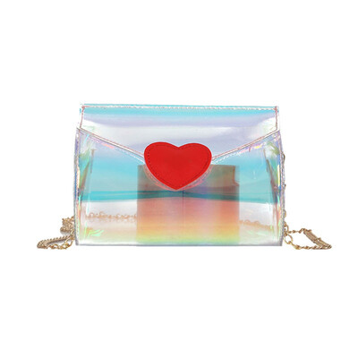 

Fashion Pillow Women Transparent Crossbody Bags Laser Jelly Leather Single Shoulder Heart Hasp Messenger Bags Shoulder Bags