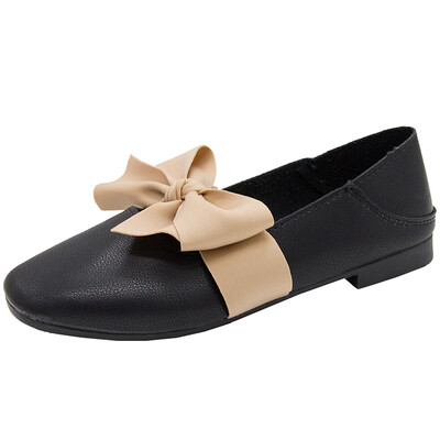 

Single shoe woman spring chic round head butterfly knot fairy bean shoes ins leather shoes