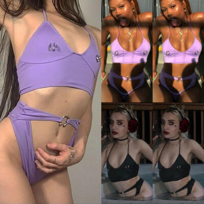 

Women Strappy Bikini Set Two Piece Swimwear Lace Up High Waist Bottom Beach