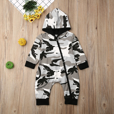 

Newborn Baby Boy Hooded Camouflage Romper Jumpsuit Bodysuit Clothes Outfits Hot