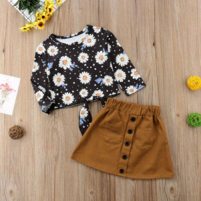 

US Toddler Kid Baby Girl Daisy Floral TopsSuede Skirt Dress 2PCS Outfit Clothes