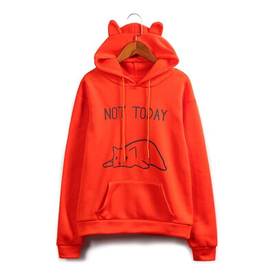 

Women Drawstring Hooded Sweatshirt Faux Fleece Cartoon Cat Letters Print Dropped Shoulder Casual Pullover