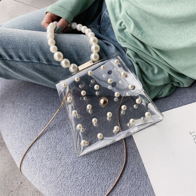 

Transparent PVC Pearl Jelly Bag Tote Casual Clear Handbag Messenger Bag Womens Fashion