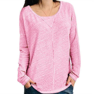 

Fashion Women Autumn T-shirts Long Sleeves Loose O-neck Solid Color Tops