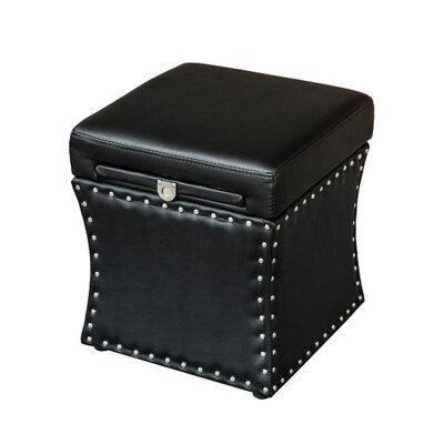 

18" Modern Storage Ottoman w Pull Out Table Drawer - Black