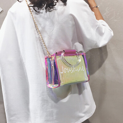 

Bag female new summer Korean version of the slung small square bag chain laser bag female shoulder bag glossy face packet female tide