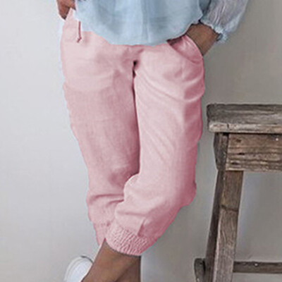 

Women Elastic Casual Harem Pants Trousers Solid Color Pocket High Waist Pants