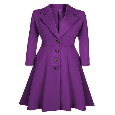 

Solid Notched Lapel Buttons Long Sleeves Coat