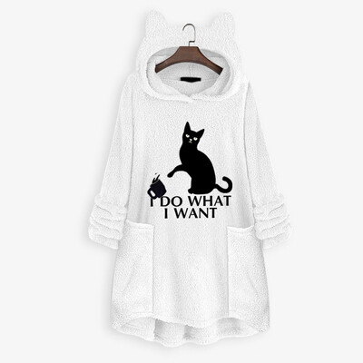 

Tailored Women Fleece Embroidery Cat Ear Plus Size Hoodie Pocket Top Sweater Blouse