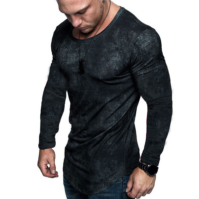 

Toponeto Men Gradient O-Neck Splicing Long Sleeve Shirt Fashion Long Sleeve Blouse Top