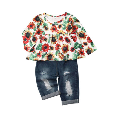 

Toddler Kids Baby Girls Flower Tops Denim Pants Winter Outfits Clothes