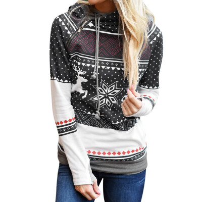 

Nomeni Christmas Women Zipper Dots Print Tops Hooded Sweatshirt Pullover Blouse T-Shirt