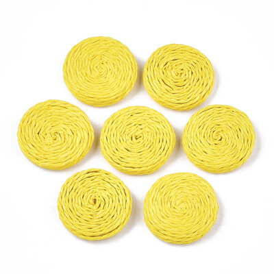 

Handmade Woven Beads Paper Imitation Raffia Covered with Wood No HoleUndrilled Flat Round Yellow 3033x67mm