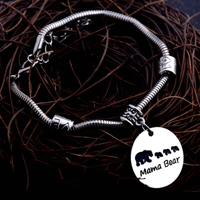 

Sweet Family Mama Bear Adjustable Bracelet Stainless Steel Bangle Family Jewelry Gift for Mother