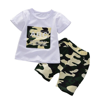 

2 Pcs Fashion Boy Short Sleeve T-shirt Tee Camouflage Elastic Waist Shorts Clothes Set