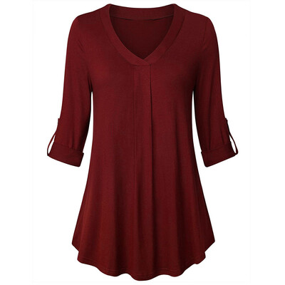 

Nomeni Womens Long Sleeve Solid Color Button Casual Loose Tops Tunic Blouse Shirt