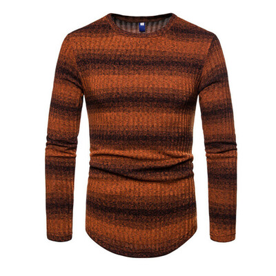 

Stylish Mens Long Sleeve Striped Knit Sweater Shirt Pullover Jumper O-Neck Tops