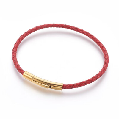 

Braided Leather Cord Bracelet Making with 316 Stainless Steel Clasps Golden Red 8-12"215cm 3mm