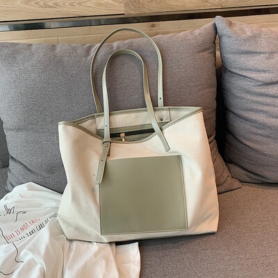 

Summer new chic canvas bag female 2019 new wave fashion small fresh versatile hit color shoulder tote bag