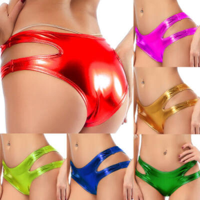 

Women Sexy Shiny Metallic Short Mini Pants PVC Leather Dance Underwear Clubwear