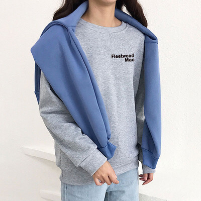 

Women Simple Autumn Warm Sweatshirt Long Sleeve Plus Velvet Cute Letter Print Casual Loose Round Collar Sweatshirt