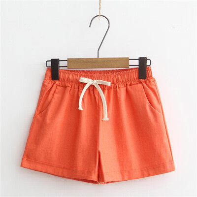 

New Pantalones Cortos Mujer Women Shorts Candy Color Casual Loose Cotton & Linen Straight Shorts