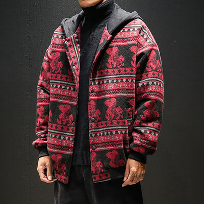 

Toponeto Mens Fashion Winter Printing Blouse Fashionable Tops Cardigan Hooded Coat