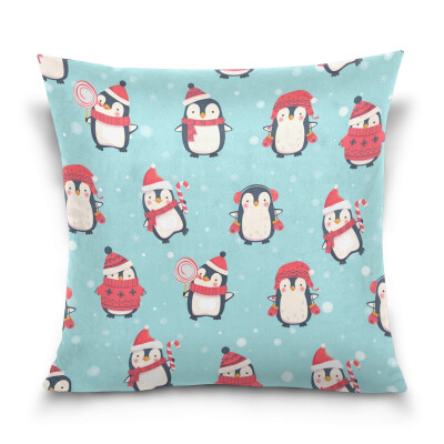 

ALAZA Throw Pillow Cover 16 X 16 inch Christmas Gift Cushion Cover with Pattern With Penguin Printed Pillowcase