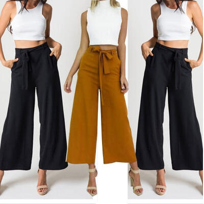 

NEW Fashion Women Baggy Loose Pants High Waist Wide Leg Long Trousers with Belt