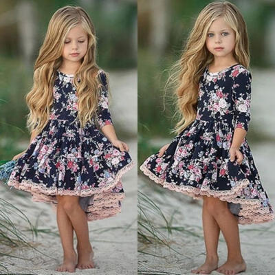 

Baby Kids Girls Skirt Toddler Princess Long Sleeve Floral Sundress Party Dress