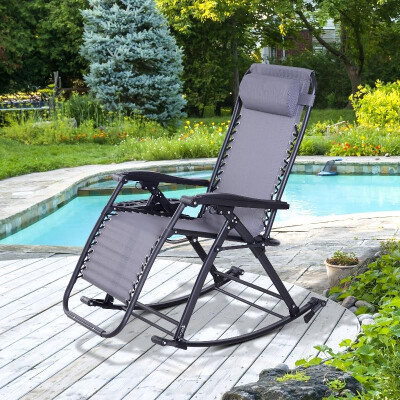 

Folding Zero Gravity Rocking Lounge Chair with Cup Holder - Grey