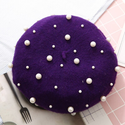 

Women Winter Warm Wool Pearl Felt Beret Hat Luxury Vogue Beret Hats