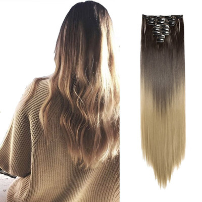 

8 PcsSet Fashion Long Curly Wavy Straight Clip In Hair Extension Sexy Heat Resistant Party Hair Natural Synthetic Hair For Women