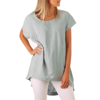 

Nomeni Women Summer O Neck Short Sleeve Casual Cotton Linen Loose Tops T-shirt Blouse