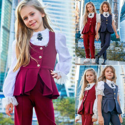 

Girls Kid Lace Two-color Suit Three-piece Suit Autumn Outfits Formal Clothes Top