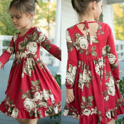 

US Princess Toddler Kid Baby Girl Clothes Floral Long Sleeve Flower Party Dress