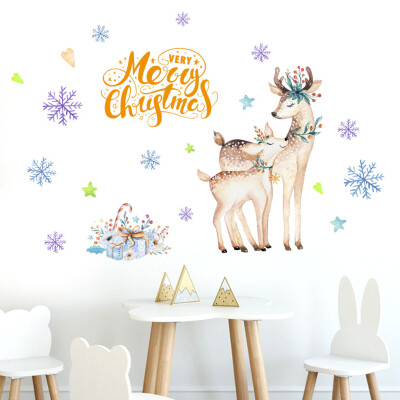 

〖Follure〗Christmas Hand-Painted Deer PVC Sticker Wall Sticker Living Room Decoration