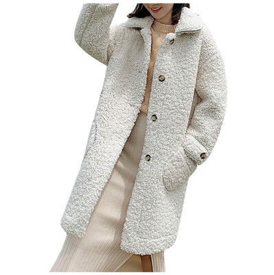 

Toponeto Womens Fashion Solid Color High Collar Long Button Loose Pocket Jacket Coat