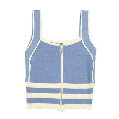 

Women Summer Perosnlity Fashion All-match Slim Fit Zipper Style Color-blocked Camisole Top