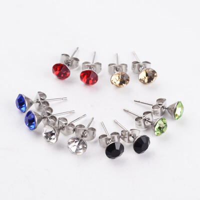 

304 Stainless Steel Grade A Rhinestone Ear Studs Mixed Color 17x6mm Pin 07mm