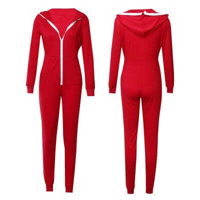 

Womens Slim Hoodie Fit Jumpsuit Chest Zipper Bodycon Rompers V-neck Bodysuit
