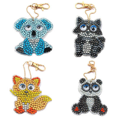 

4pcsset DIY Full Drill Diamond Painting Cartoon Animal Key Chain Jewelry