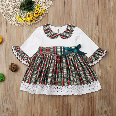 

Vintage Toddler Baby Girls Christmas Thaksgiving Flared Lace Party Dress Clothes