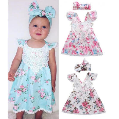 

2pcs Newborn Toddler Kids Baby Girl Flower Floral Dress Princess Lace Dresses