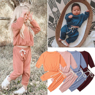 

Infant Baby Girl Clothes Solid Color Tops T-shirt Long Pants Tracksuit Outfit