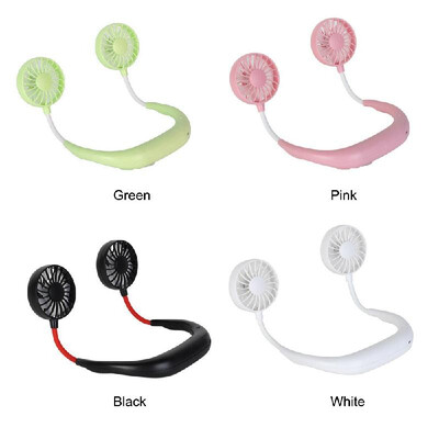 

Hanging neck fan shaking sound with the same paragraph charging lazy fan wearable sports fan double head mini fan wholesale green