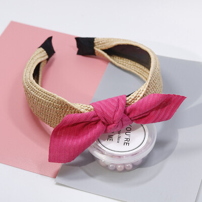 

New Fashion Vintage Bow Knot Cross Hand-Woven Imitate Raffia Holiday Headband Headwear Accessories