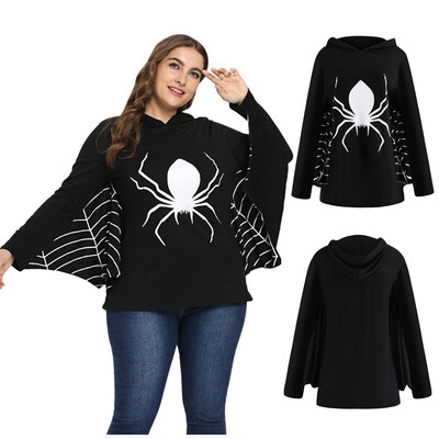

Tailored Womens Halloween Sweatshirt Bat sleeve Pullover Spider Print Blouse Shirt Top